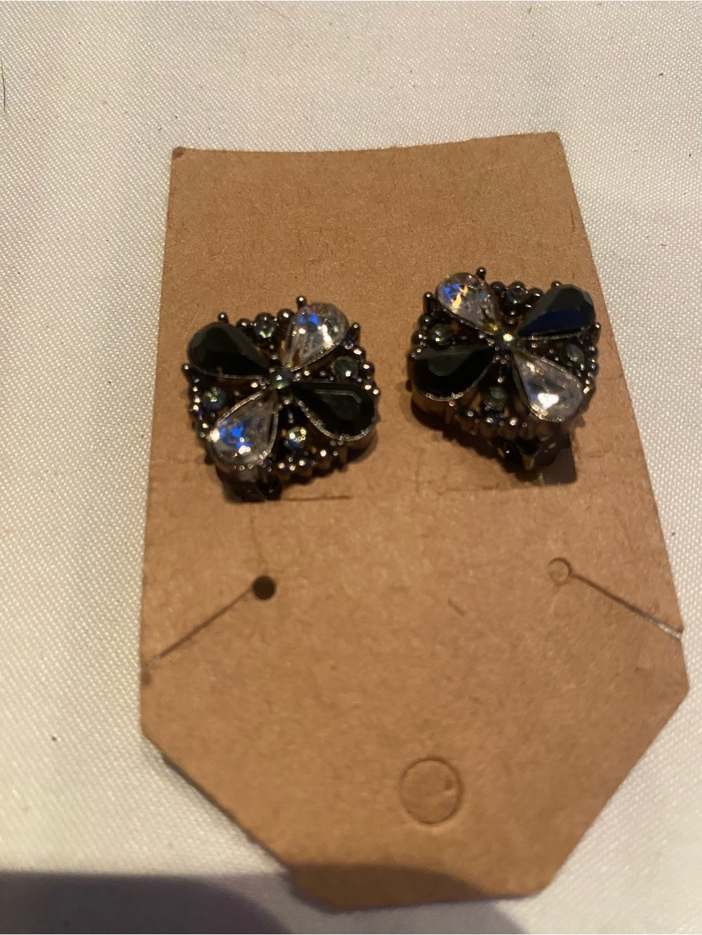 Black and Clear Crystal clip on Earrings - , Women's Jewelry